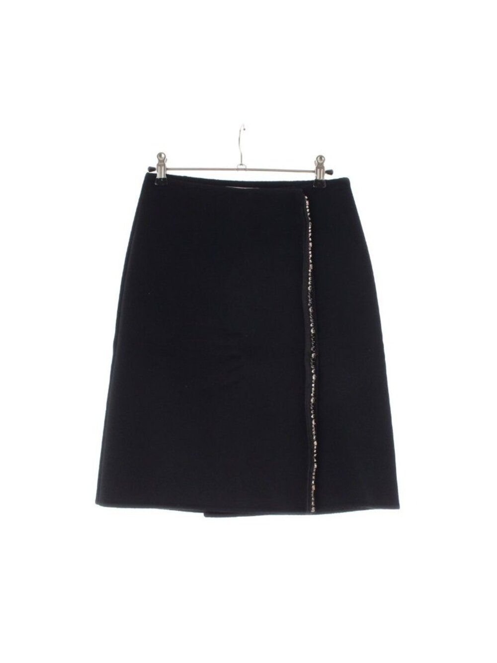Prada FW Archive Melton Wool Crystal Bijou Line Skirt Black 36
